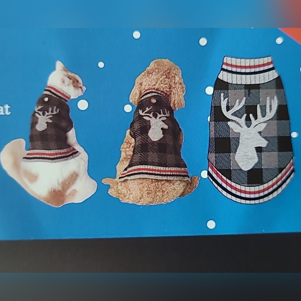 Vibrant Life Holiday Pet Sweater black and gray check with deer S small